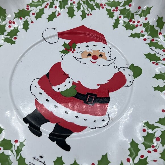 Set 2 Vtg Christmas Santa Plastic Snack Serving Tray Cookies 11" Kitsch 1980s - Picture 2 of 4